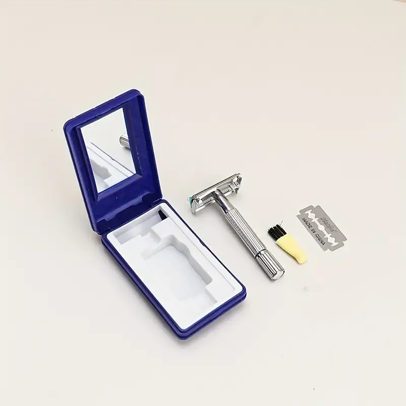 3pcs Vintage Safety Razor For Men Double Edge Stainless Steel Razor With Mirror Travel Case Butterfly Open Safety Razor