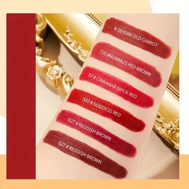 6pcs Berry Shade Lipstick Set - Matte Finish, Long-Lasting Waterproof Formula, Perfect Valentine's Gift in Elegant Golden Box