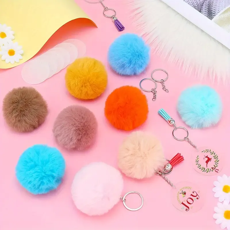 50pcs Adorable Plush Pom-Poms Keychain