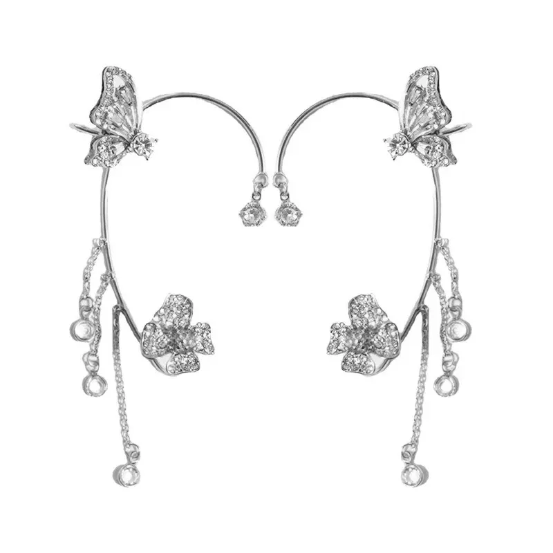 BUTTERFLY FLOWER TASSEL SHINY ZIRCON EARRINGS