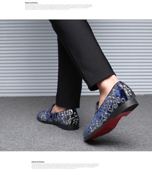 Men's Slip-On Loafers: Versatile Floral-Print Sequined Casual Fashionable Loafers