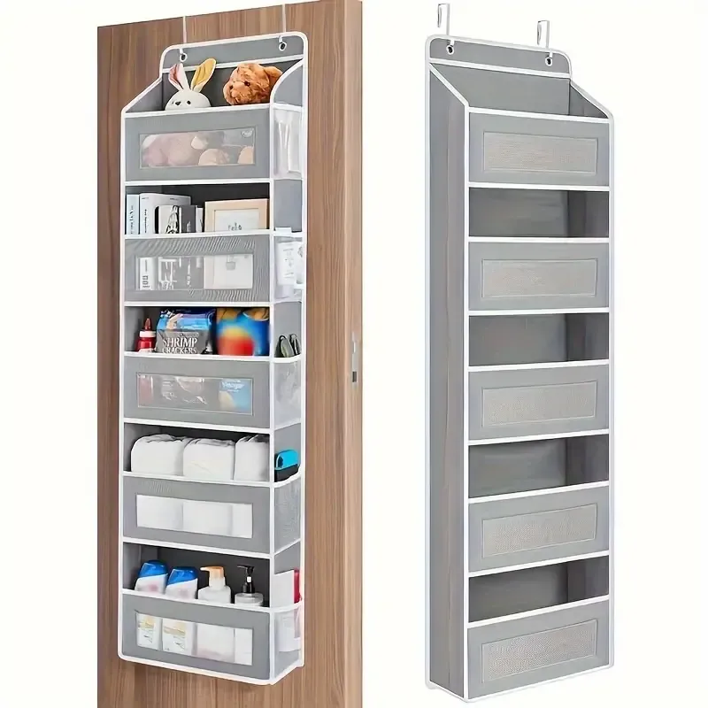 Over-the-Door Hanging Storage Organizer with 5 Shelves, Versatile Multi-Room Fabric Pocket Wardrobe for Bedroom, Bathroom, Pantry – Durable Hook System for Doors up to 4.5cm Thick, Ideal for Tweens 12-14 Years – Space-Saving Closet Solution