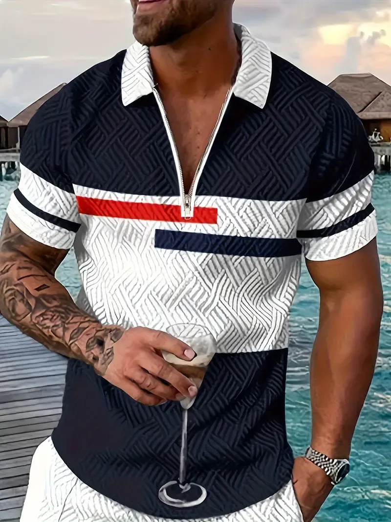 Men's V-Neck Herringbone Golf Shirt