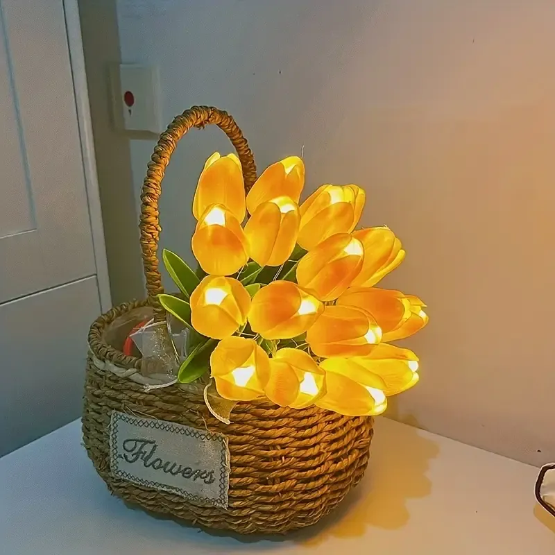 10pcs Tulip Lamp, Ambient Sense Table Lamp, LED Simulation Bouquet Night Light, Room Decoration Bouquet Table Lamp, Hand Bouquet Lamp