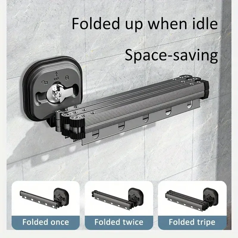 Wall-Mounted Space-Saving Drying Rack, Telescopic Foldable Clothes Hanger with Windproof Slots, Indoor Extendable Aluminum Laundry RackV