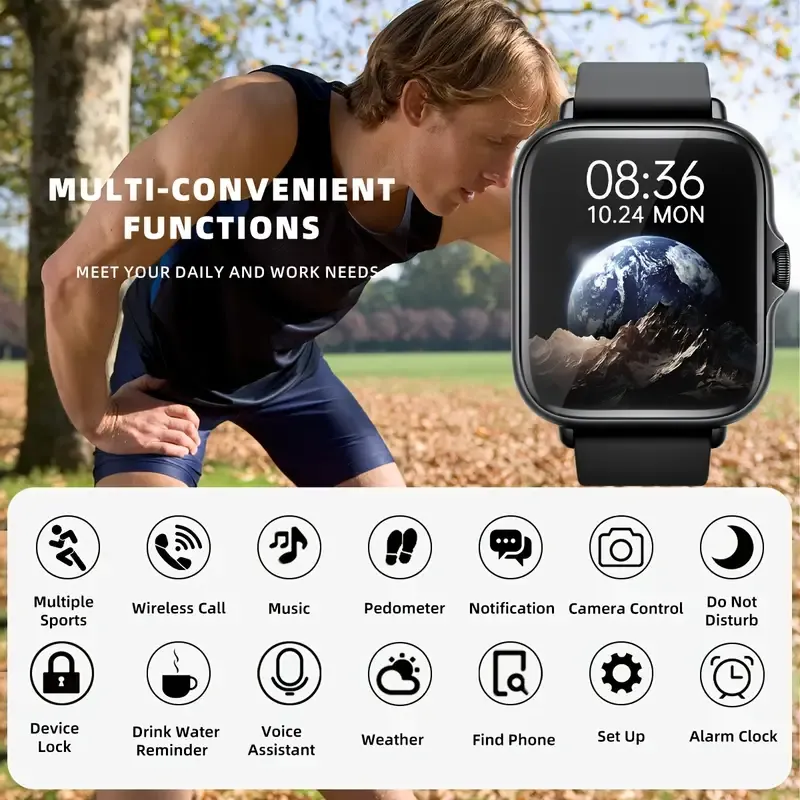 ports Smart Watch, 1.83'' Full Touch Screen Display with Message, Answer Make Call Smartwatch, Monitoring, Sports Pedometer, Information Alerts, for iPhone Android Phones, Smartbands Fitness Watch for Women Men Friend Gift, Birthday Gift