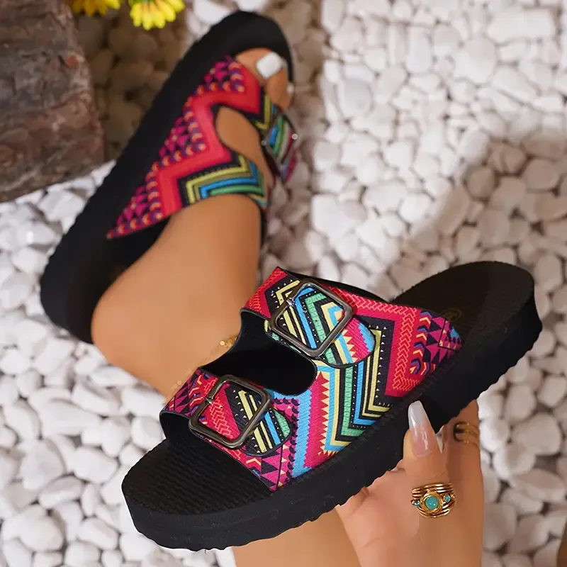 Stylish Double Buckle Slide Sandals