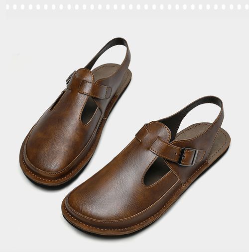 Handmade leather sandals, flip-flops, lazy shoes, one-foot flat casual slippers