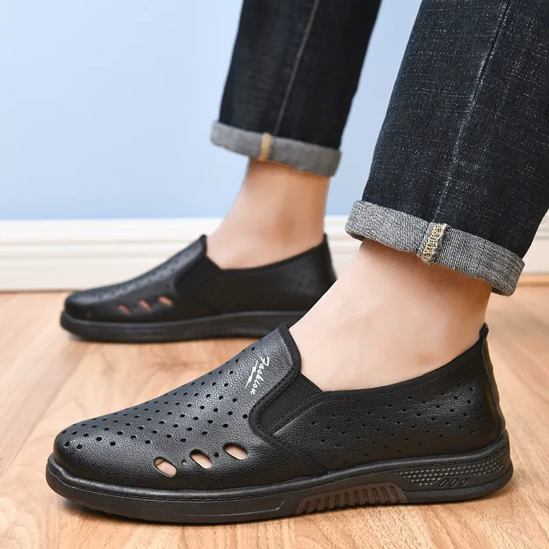 Summer perforated breathable lightweight casual work shoes