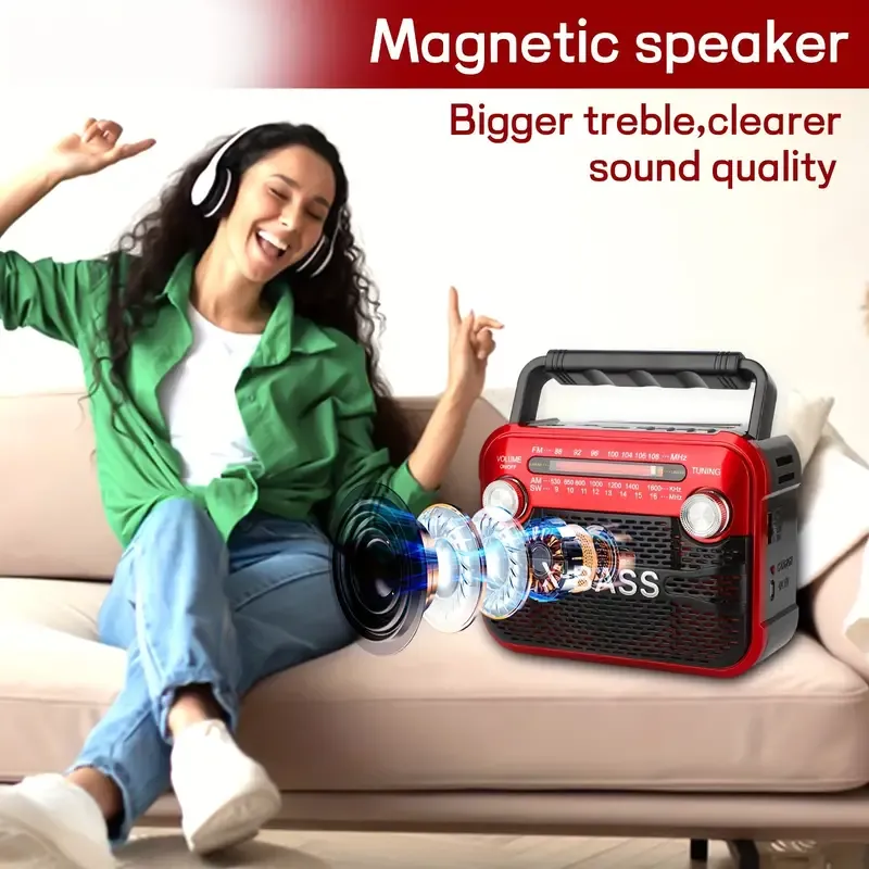 Portable FM Radio, Output 3WFM AM SW1-6 USB TF BT Playback, 800mAh, 2-4H Playtime Multi-Band Home Flashlight Radio RX-125BT Can Be Used Indoor, Outdoor