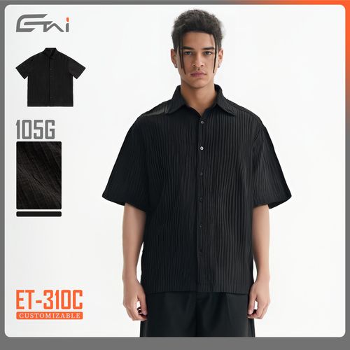 High-quality silk jacquard short-sleeved shirt with loose collared casual style for men