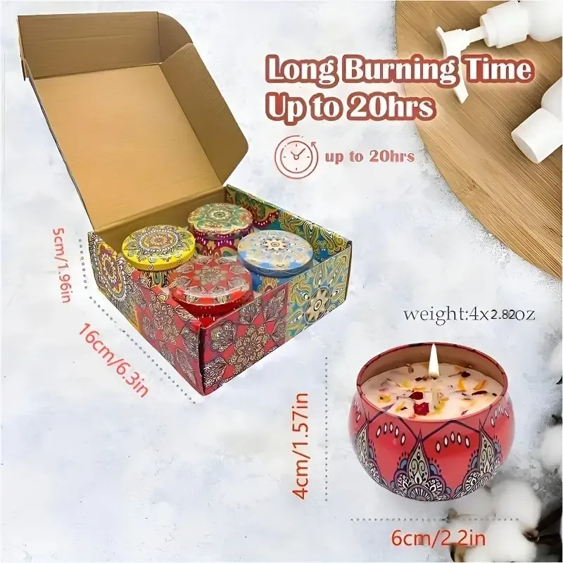 4 pieces of fragrant candle set (4 kinds of fragrance types: jasmine, sandalwood, small Canglan, rose) cans are random. Candles for relieving stress, relaxation, bathing, yoga, and holiday gifts.