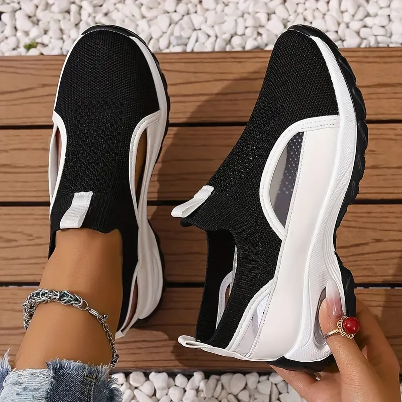 Thick-soled round-toed hollow knitted breathable