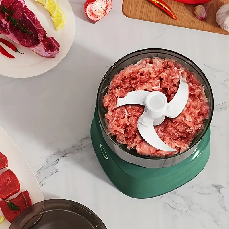 Portable USB-Rechargeable Mini Food Processor - Wireless Electric Meat Grinder & Garlic Masher with Stainless Steel Blade, Easy One-Click Start, Detachable for Easy Cleaning