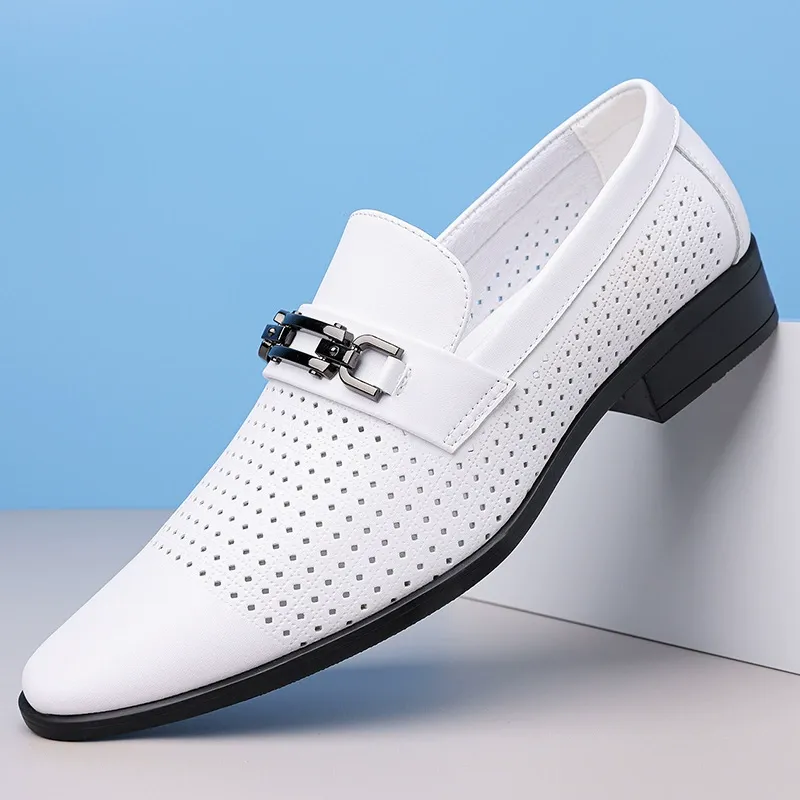 New men's business formal leather shoes men's British style pointed toe slip-on shoes white casual shoes