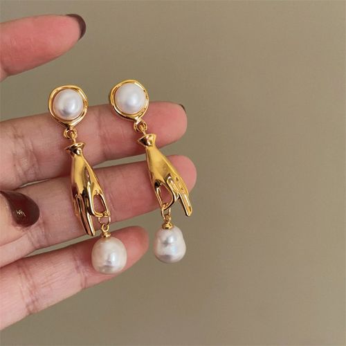 Faux Pearl Pendant Golden Hand