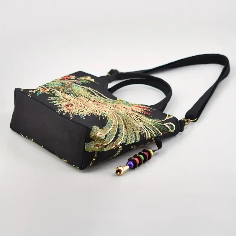 Women's Embroidered Satchel Bag, Fashion Double Handle Purse, Retro Style Handbag With Removable Strap