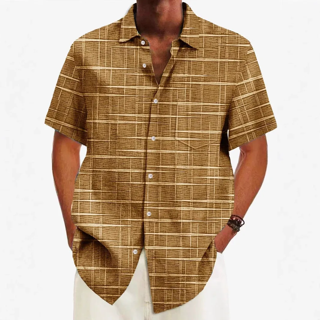 Casual printed loose-fitting men's cardigan summer short-sleeved shirt