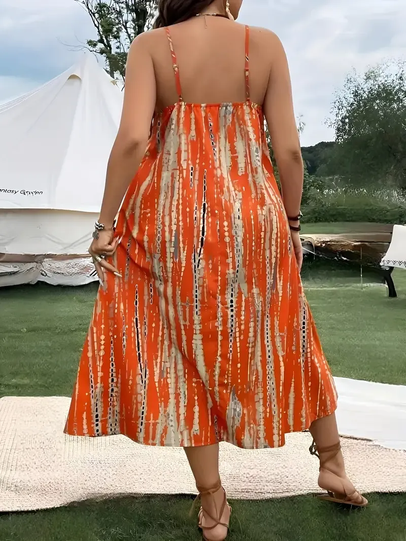 Vibrant Plus Size Colorblock Print Cami Dress