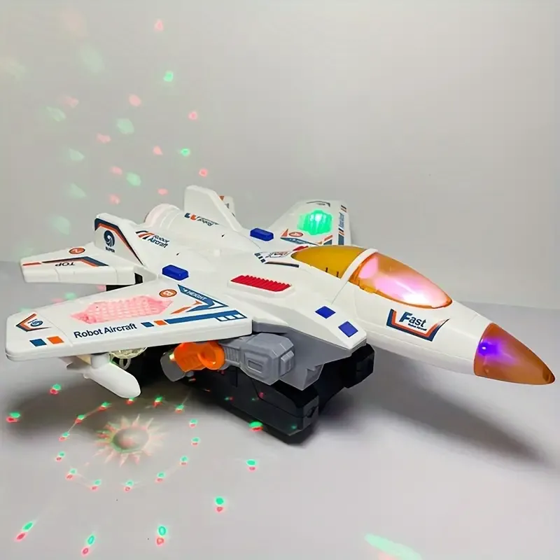 Transforming Fighter Jet Toy with Music & Lights - 360° Mobility, Perfect for Birthday, Christmas, Thanksgiving Gifts - Batteries Not Included