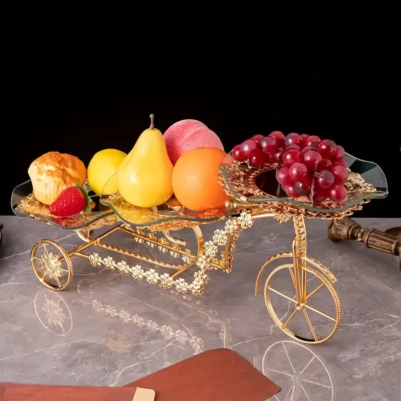1PC Retro Creative High-grade Luxury Fruit Platter, Living Room Coffee Table Multi-level Fruit Platter Snack Collection Plate, Layered Bicycle Dessert Cart Serving Glass Plate, For Dessert Fruit Appetizers Display Stand