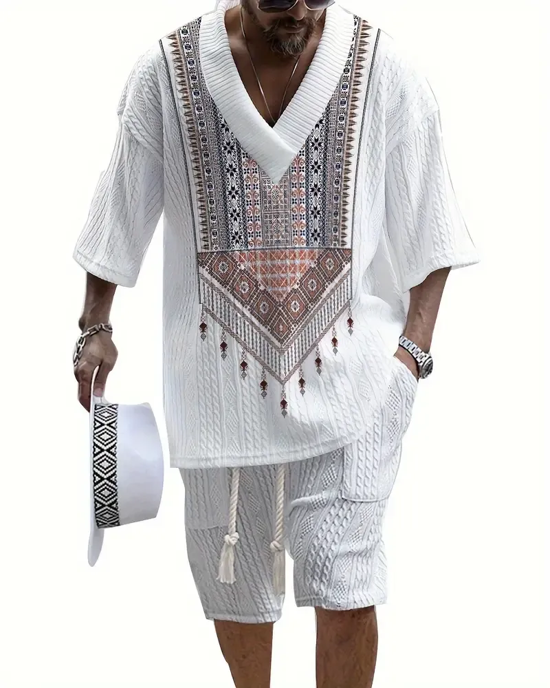 Mens Relaxed Fit V-Neck 3D Print Short Sleeve T