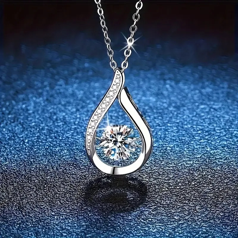 Elegant S925 Sterling Silvery Water Drop Pendant Necklace with Cubic Zirconia - Luxurious, Versatile Design for Parties & Anniversary Gifts
