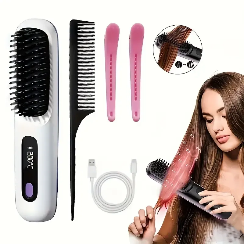Portable Wireless Hair Straightener Comb - USB Charging,