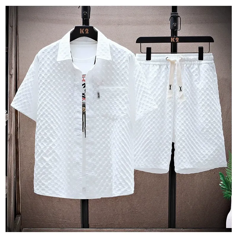 Two-piece ice silk set - short-sleeved shirt and shorts set