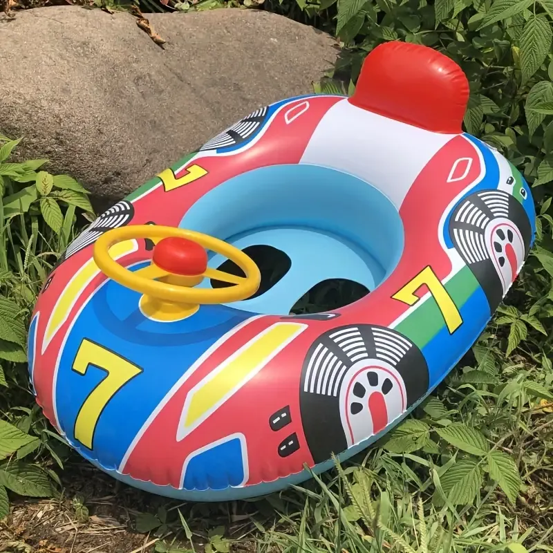 Kids' Swim Float Ring with Steering Handle & Horn, Racing Theme, Inflatable Water Seat for Children, PVC Material, Ages 3-6 - Dual Pack