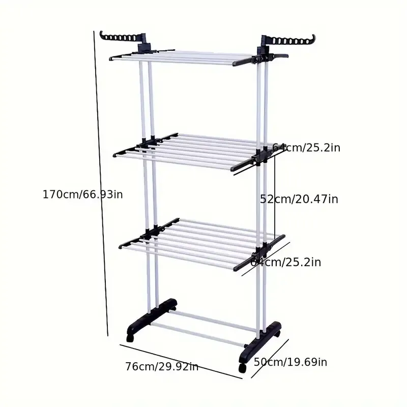 3 Tier Foldable Clothes Drying Rack Airer Folding Hanger Multi-Functional Stand