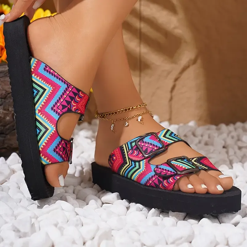 Stylish Double Buckle Slide Sandals