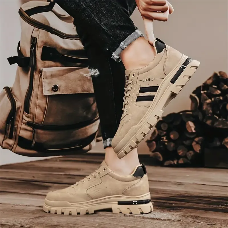 Men's Work Boots 2024 - Low Top PU Upper Casual Shoes with Rubber Sole, Lace Closure, Fabric Lined & Cloth Insole for Universal Fit - Durable Non-Slip Construction Footwear