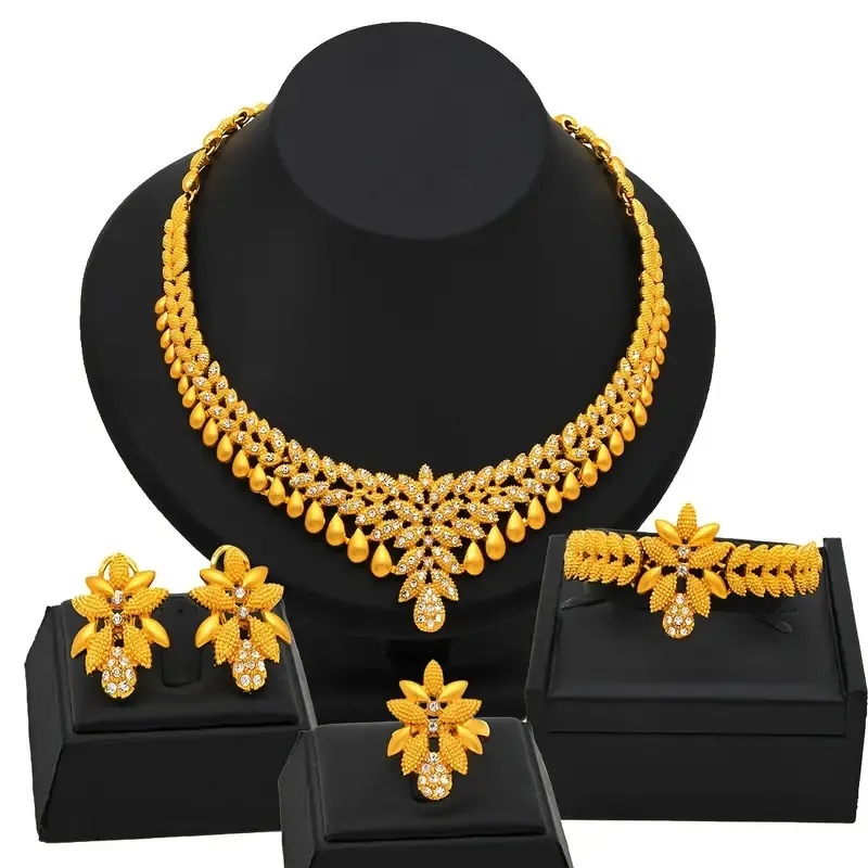 Urban Fashion Inspired Zinc Alloy Jewelry Set Necklace, Bracelet, Earrings, Crystal Embellished Droplet Design for Bridal, Party, Engagement, Valentine's Day Gift