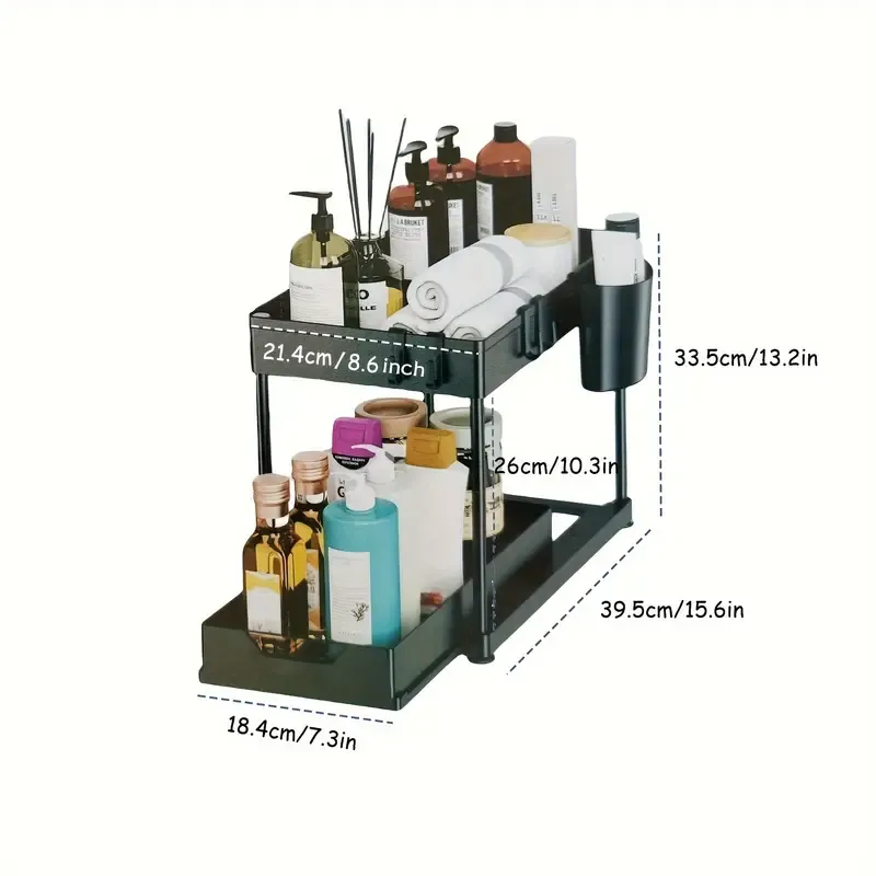 Sliding Under Sink Organizer With Hooks