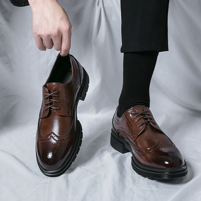 Men's Brogue-Patterned Business Formal Loafer Leather Shoes
