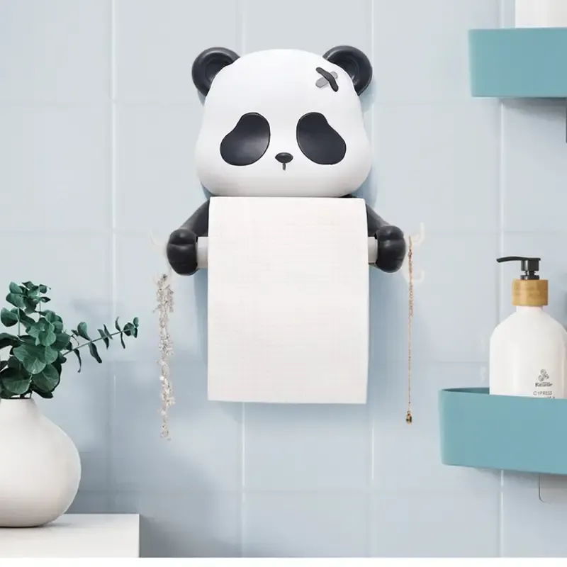 Adorable Panda Wall-Mounted Toilet Paper Holder - 1pc, Durable PP Material, No-Drill Easy Installation, Playful Cartoon Design Bathroom Tissue Roll Dispenser
