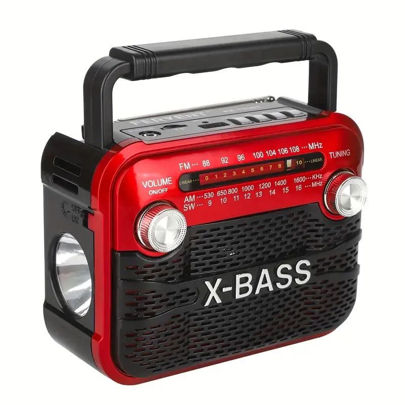 Portable FM Radio, Output 3WFM AM SW1-6 USB TF BT Playback, 800mAh, 2-4H Playtime Multi-Band Home Flashlight Radio RX-125BT Can Be Used Indoor, Outdoor