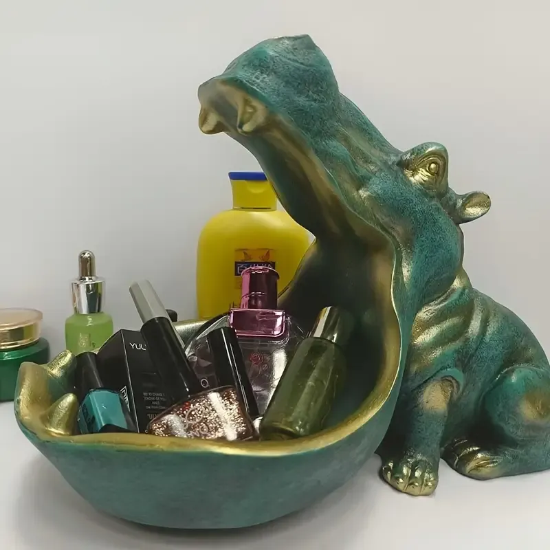 Resin Hippopotamus Statue with Large Mouth Fruit Tray - Collectible Figurines for Indoor and Outdoor Use - Key Bowl, Outdoor Decor, Table Art Decoration - No Electricity Required