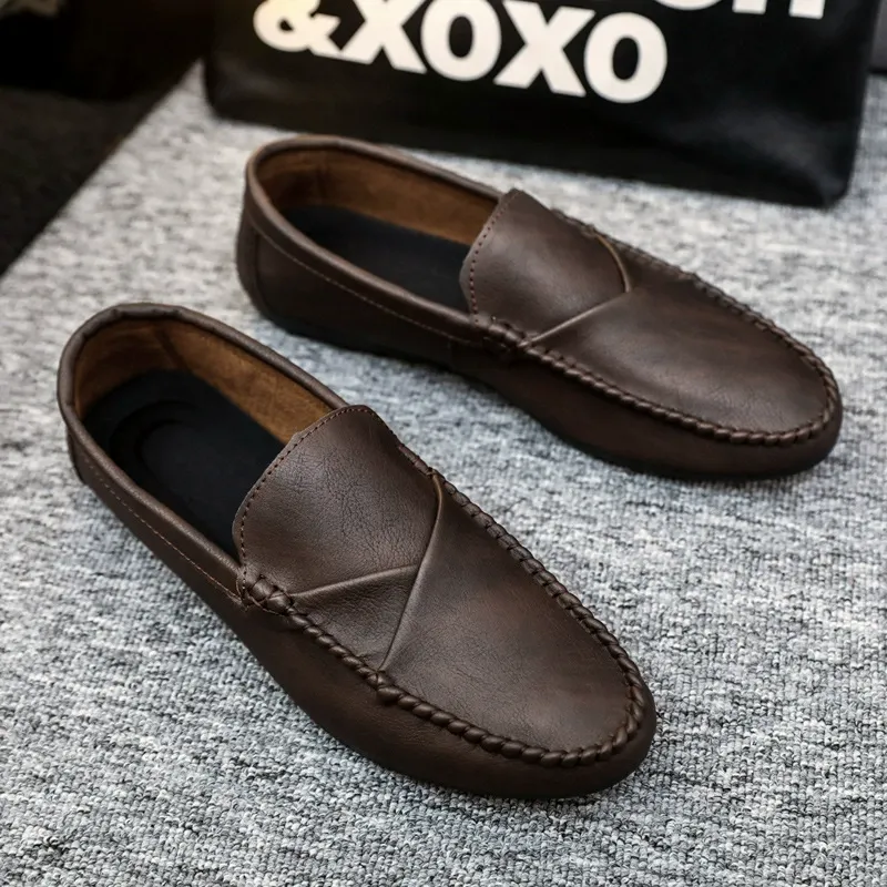 Summer Men's Loafers Men's Leather Shoes Casual Trend Shoes 2025 New Summer Soft-soled Lazy Shoes