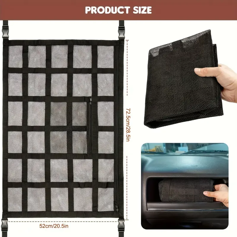 30 pcs Upgraded Version Car Ceiling Cargo Net, Storage Pocket Mesh Car Roof Storage Organizer For Truck SUV Travel Long Road Trip Camping, Car Interior Accessories