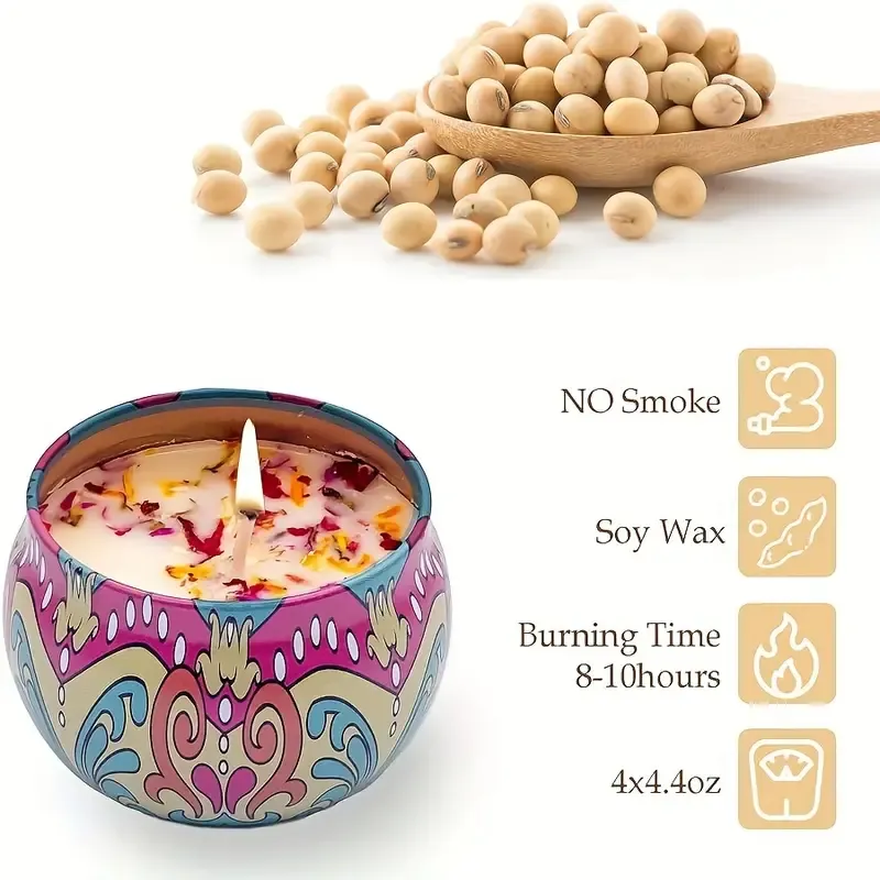 4 pieces of fragrant candle set (4 kinds of fragrance types: jasmine, sandalwood, small Canglan, rose) cans are random. Candles for relieving stress, relaxation, bathing, yoga, and holiday gifts.