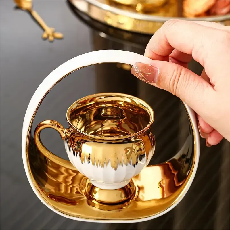 Creative Ceramic Flower Basket Coffee Cup Saucer, Household Ceramic Cup 6Cup 6 Saucer 90ml, Summer Essential, Apartment Essentials, College Dorm Essentials