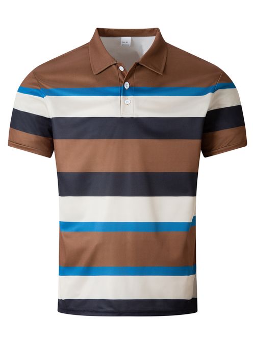POLO shirt with V-neck and buttons, business-style striped, versatile T-shirt top