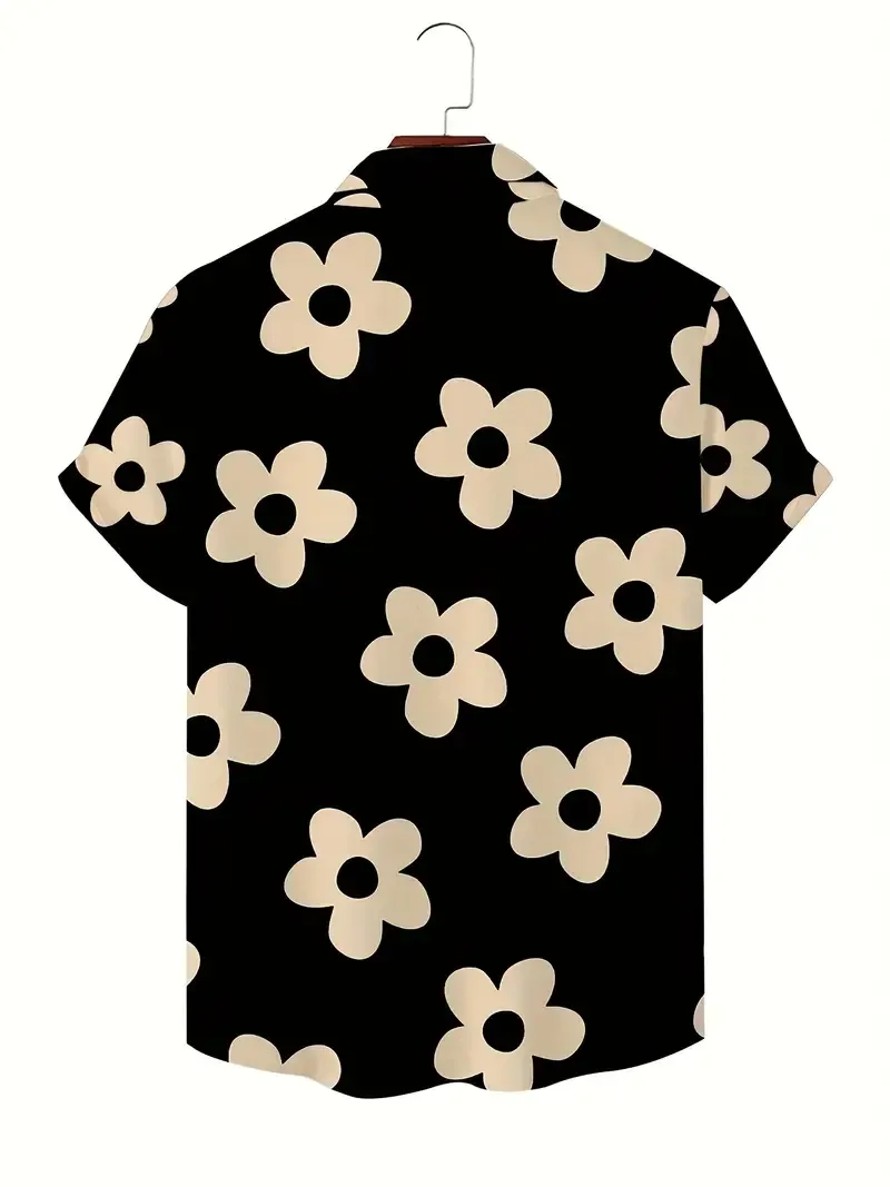 Men's Hawaiian Shirts, Flower 3D Print Fashion Short Sleeve V-neck Button Down Shirts, Men's Summer Clothes, Casual Graphic Tops, Men's Novelty Pajamas Tops