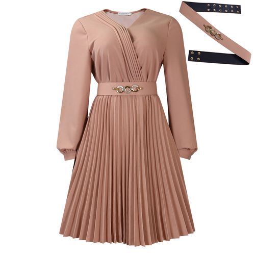 Trendy Elegant Bright Happy Color Pleated Dress Casual European Design V Neck Dresses For Women
