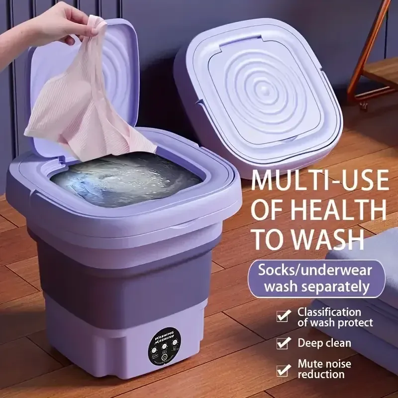 8L Foldable Mini Washing Machine - Fully Automatic, Portable, Compact, and Energy-Efficient Laundry Solution for Apartment, Dorm, Camping, and RV Travel - 110V-130V UK Plug Power Supply