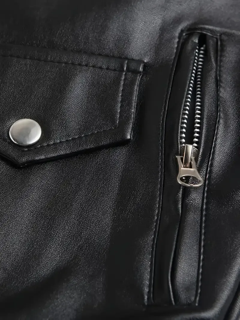 Men's Punk Biker Vest With Zipper And Belt Detail, Sleeveless PU Leather And Polyester Turn Down Collar Waistcoat, Hand Wash Or Dry Clean - All Seasons Cool Street Style Vest