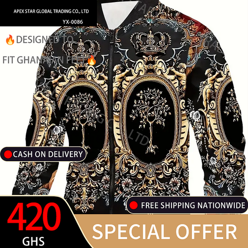 Men's Casual Printed Baseball Collar Jacket, Chic Bomber Jacket For Fitness