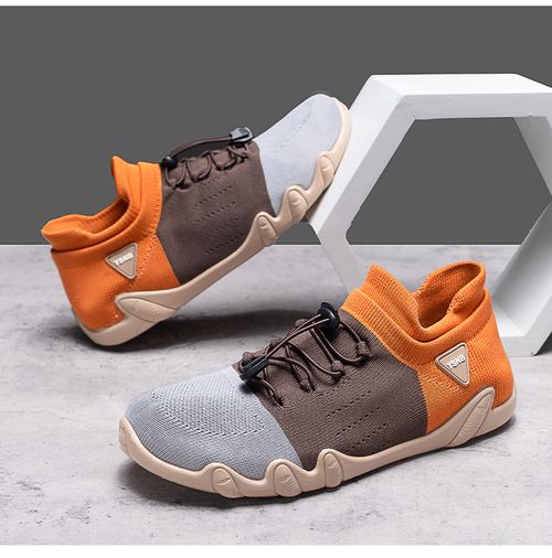 Mesh fly-knit one-piece kick-off sports shoes with no laces, cute beanie-style casual large-sized knitted socks, men's shoes, summer 2025V